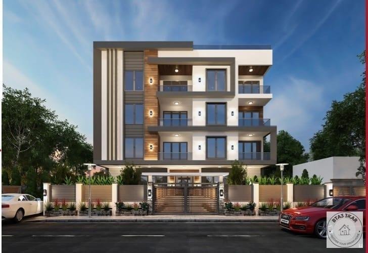 شقة 168م  دور متكرر أمامي بالنورث هاوس رابع صف من طريق السويس