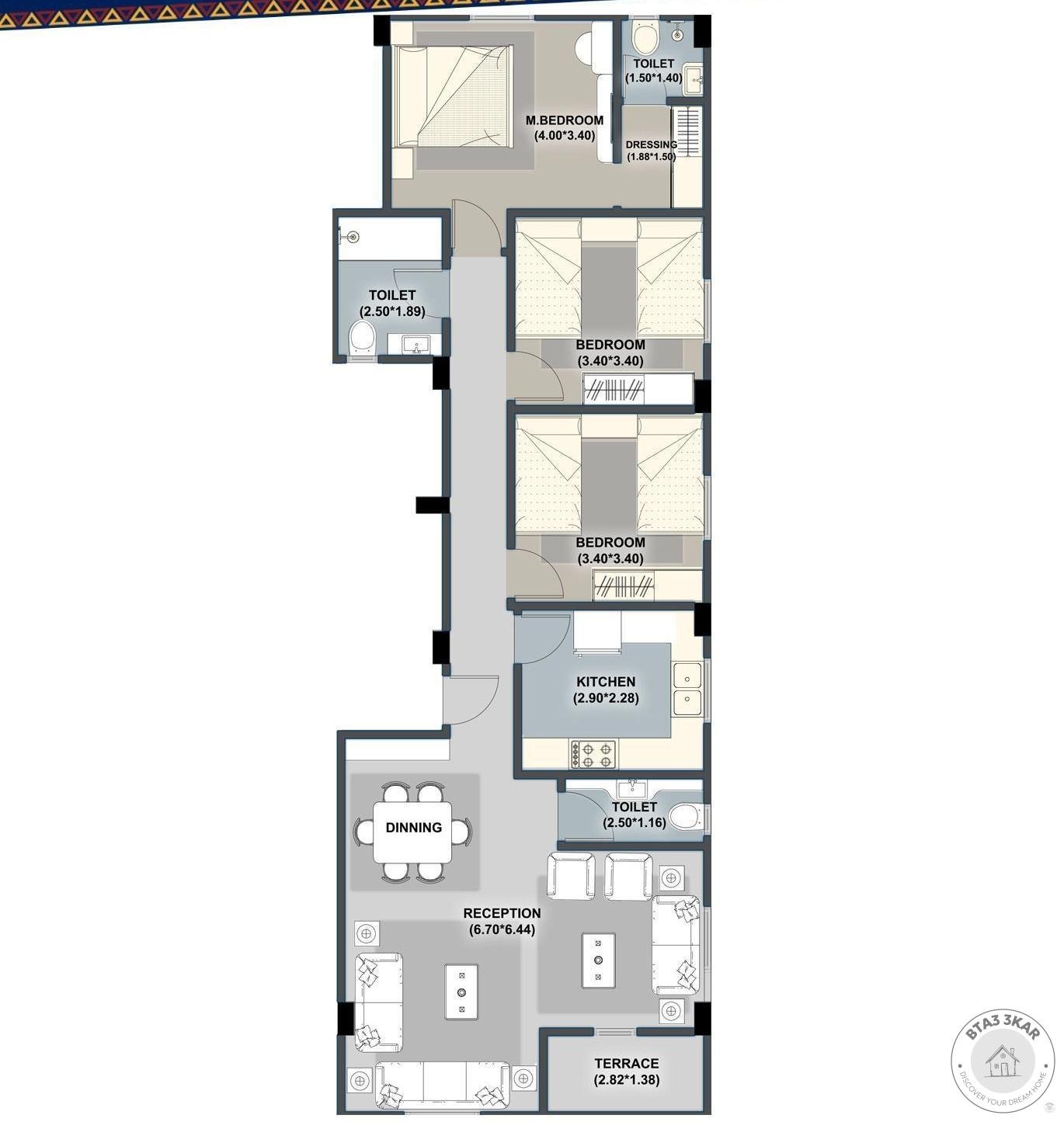 شقة 155 م امامية واجهة بتسهيلات علي 60 شهر في حي الاوركيد الجنوبي